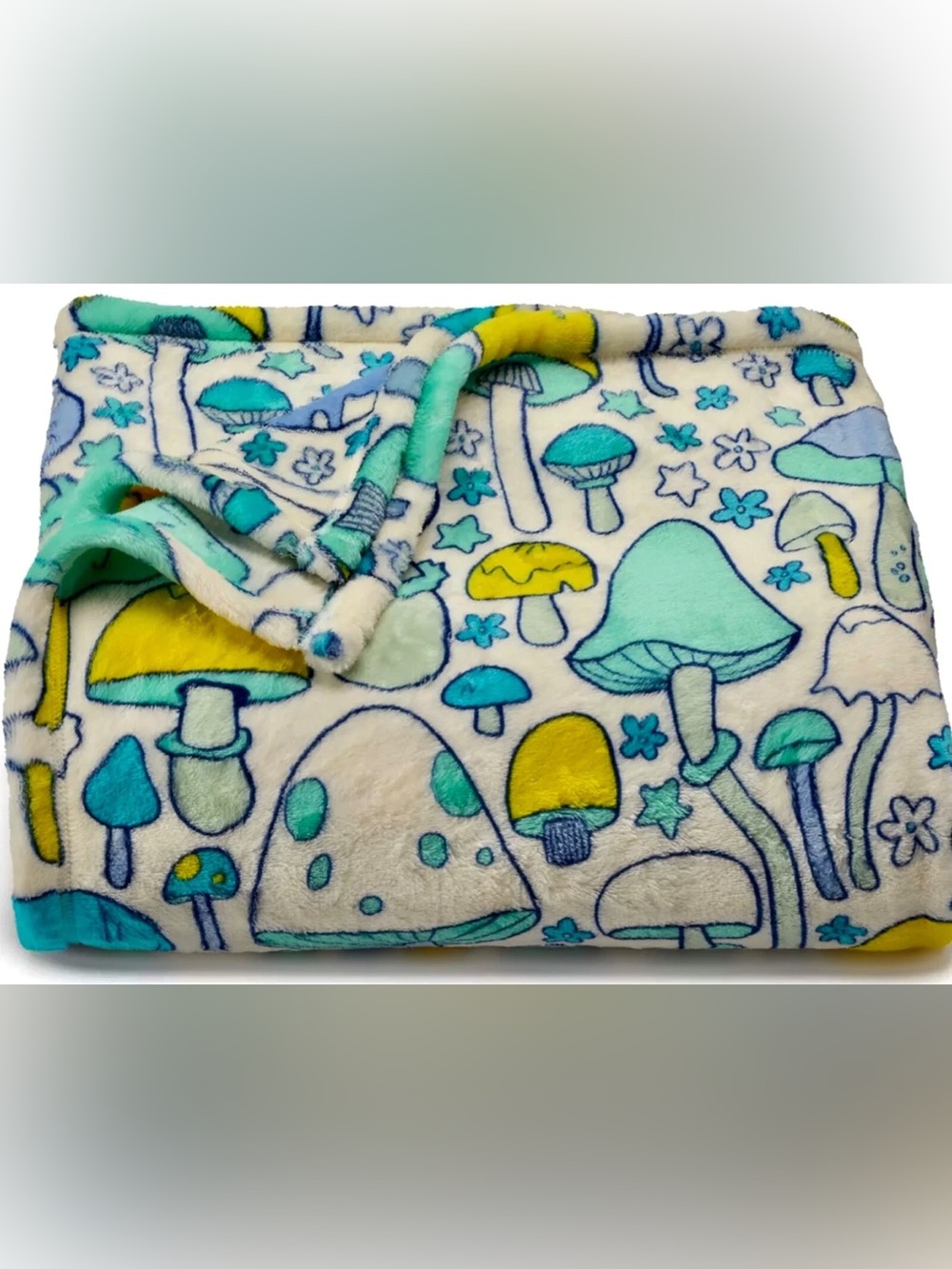YELLOW & BLUE MUSHROOM PRINT THROW BLANKET